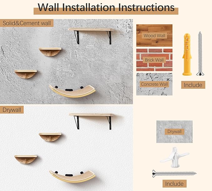 Cat Window Perches, Curved Cat Wall Beige Bed and 2 Floating Wall Steps - Image 9