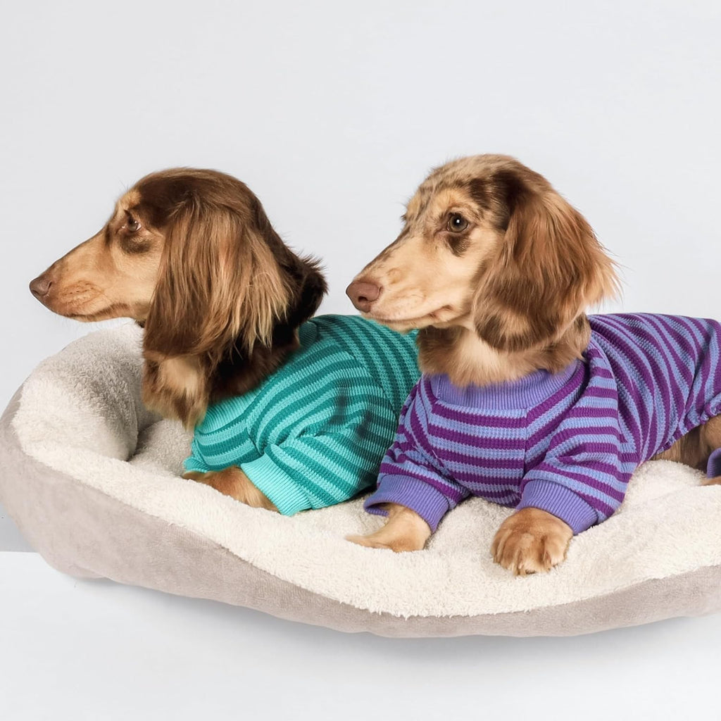 Fitwarm Green and Teal Striped Dog Pajamas, Waffle Dog Clothes for Small Dogs Girl Boy, Puppy Onesie with Feet, Pet Cat Outfit, XS
