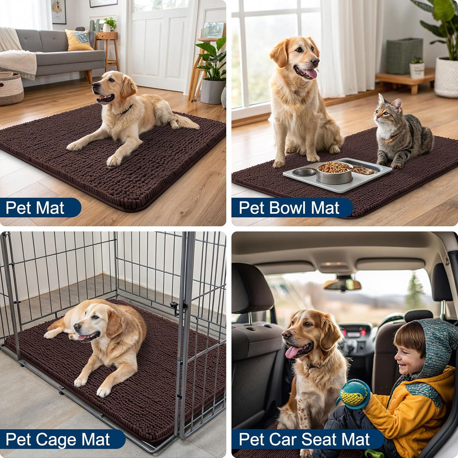 Smiry Dog Door Mat for Muddy Paws 47x24, Absorbs Moisture and Dirt Doormat, Non-Slip Washable Quick Dry Chenille Front Door Mat Indoor Entrance, Entryway Carpet for Inside Floor, Brown