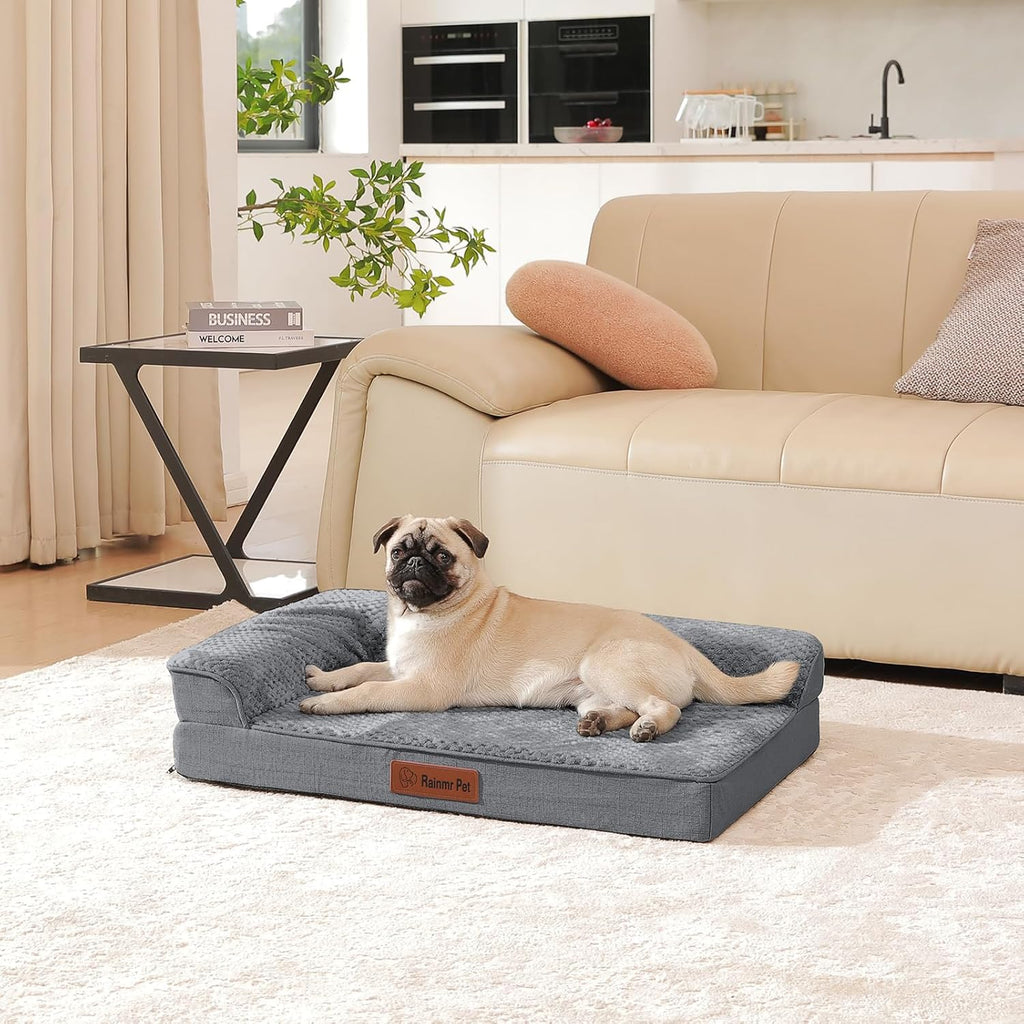Orthopedic Dog Bed, 3 Inch Memory Foam Dog Beds for Medium Dogs, Washable Removable Cover, Nonskid Bottom, Waterproof Pet Couch for Indoor, Outdoor or Car Use, 35x23 Inches M Dark Grey