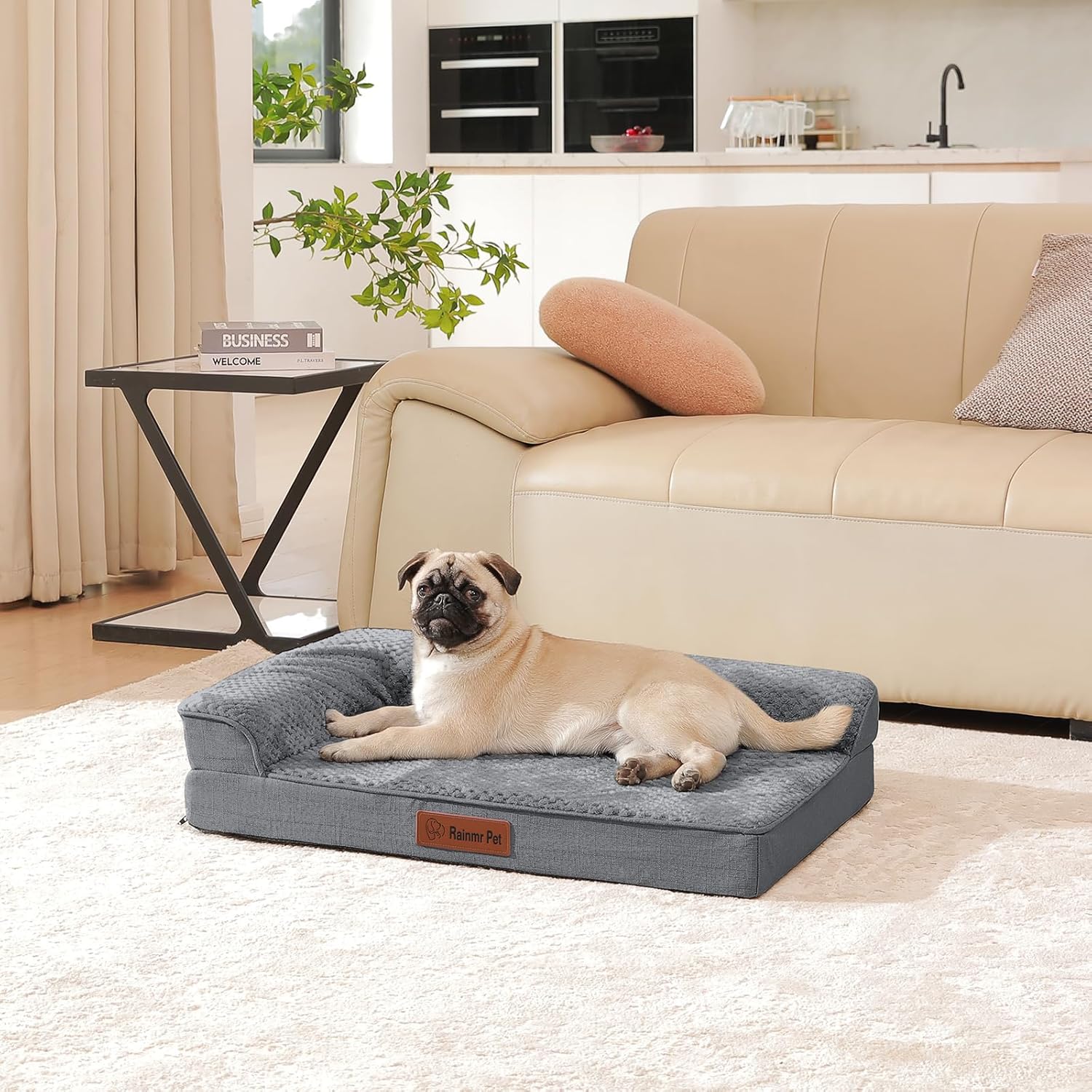Orthopedic Dog Bed, 3 Inch Memory Foam Dog Beds for Medium Dogs, Washable Removable Cover, Nonskid Bottom, Waterproof Pet Couch for Indoor, Outdoor or Car Use, 35x23 Inches M Dark Grey