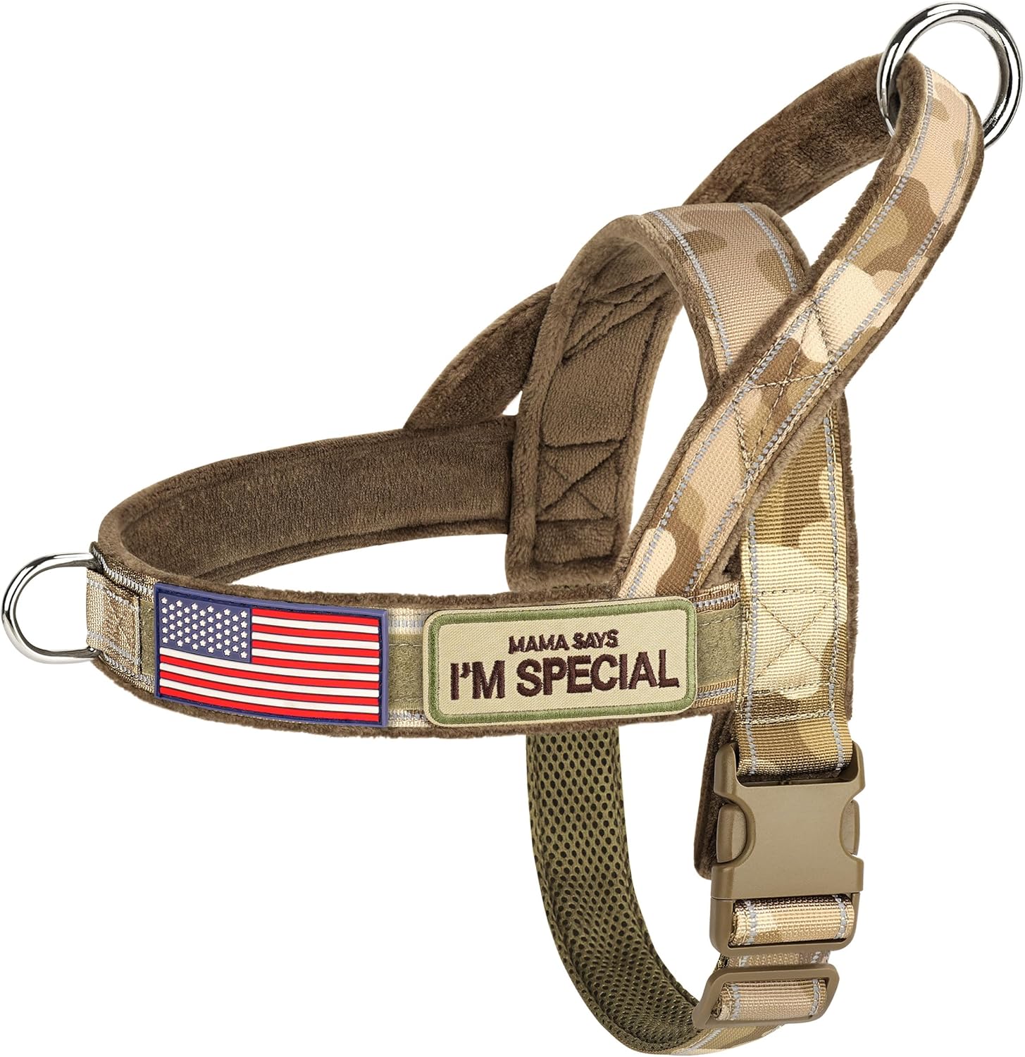 Forestpaw No Pull Dog Harness - Soft Flannel Padded Tactical Dog Vest Harness with Quick Release Buckle, Adjustable Reflective Pet Harness for Large Dogs Walking Training,Brown Camouflage XL