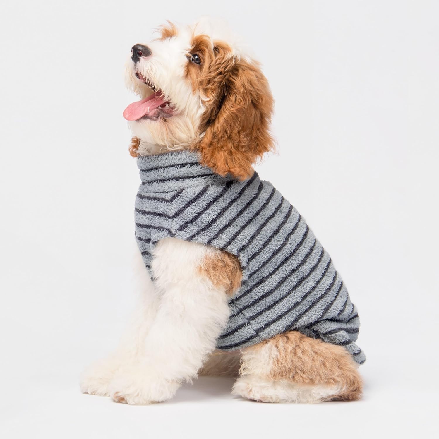 Fitwarm 2 Pack Striped Fleece Dog Sweater, Warm Winter Dog Clothes for Small Dogs Boy Girl, Fuzzy Pet Outfit, Doggy Pullover Jumper, Grey, Navy, XXL