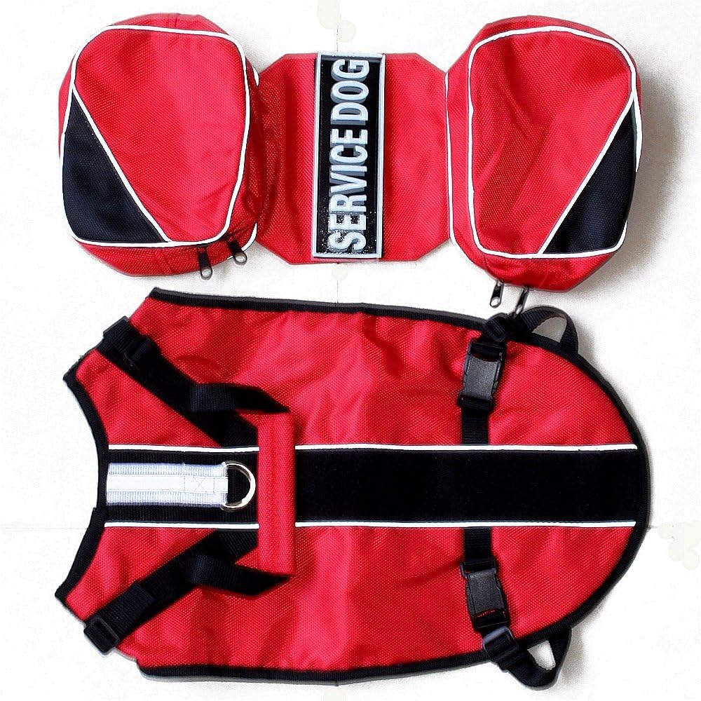 Serijoars Dog Vest Harnesses with Saddlebag Backpack for Camping & Travel - Reflective Hound Hiking Backpack Saddle Bag - Lightweight Vest Harness for Medium & Large Dogs (Red, S)