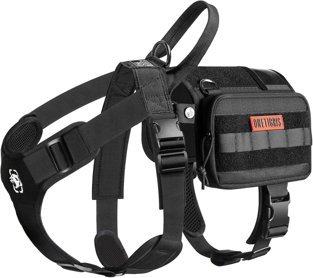 OneTigris Service Dog Vest Harness, Service Dog Cape Guardian Dog Backpack Harness with Pouches Dog Saddle Bag for Small Medium and Large Dogs (Black, Large)