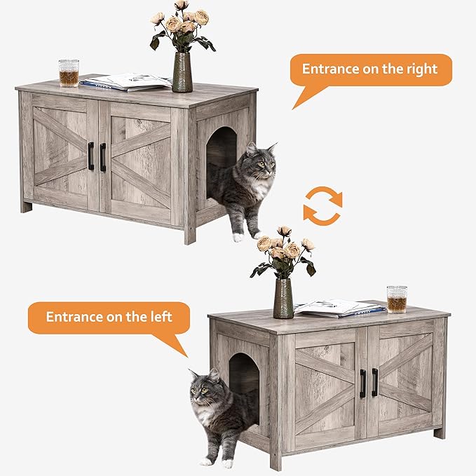 Homhedy Cat Litter Box Enclosure, Wooden Cat Washroom Furniture - Image 6