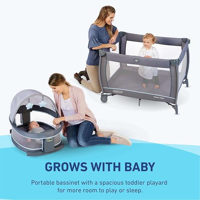 Graco Pack ’n Play Travel Dome LX Playard – Raised Travel Bassinet, UV‑50 Canopy, Changer & Storage, Astin