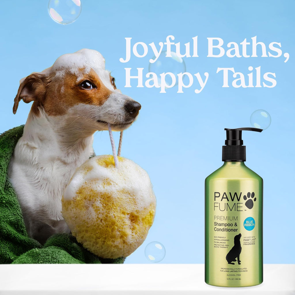 PAWFUME Dog Shampoo and Conditioner, Blue Ribbon, 4-Pack – Nourish & Detangle for a Silky Soft Coat – Probiotic, Deep-Cleaning, pH-Balanced Formula – Puppy Shampoo and Conditioner for All Breeds