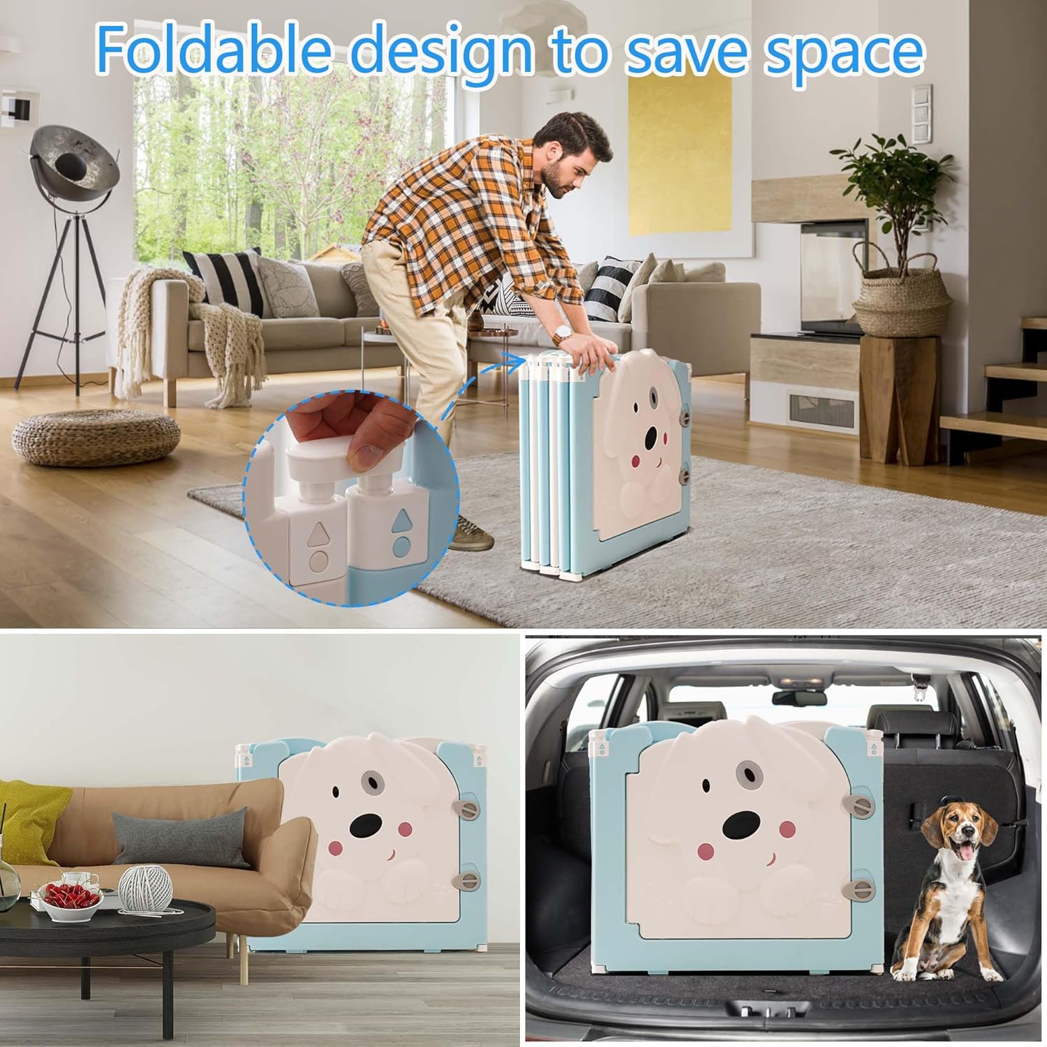 Foldable Dog Play Pen Indoors, Non-Slip Sturdy Puppy Playpen with Door, 25.5" H 10-Panel Adjustable Shape Dog Fence Pen for Small/Medium Dogs, Thickened, Easy to Store
