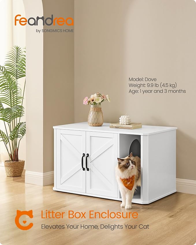 Feandrea Litter Box Enclosure, Modern Cat Litter Box Furniture Hidden, Front - Image 2
