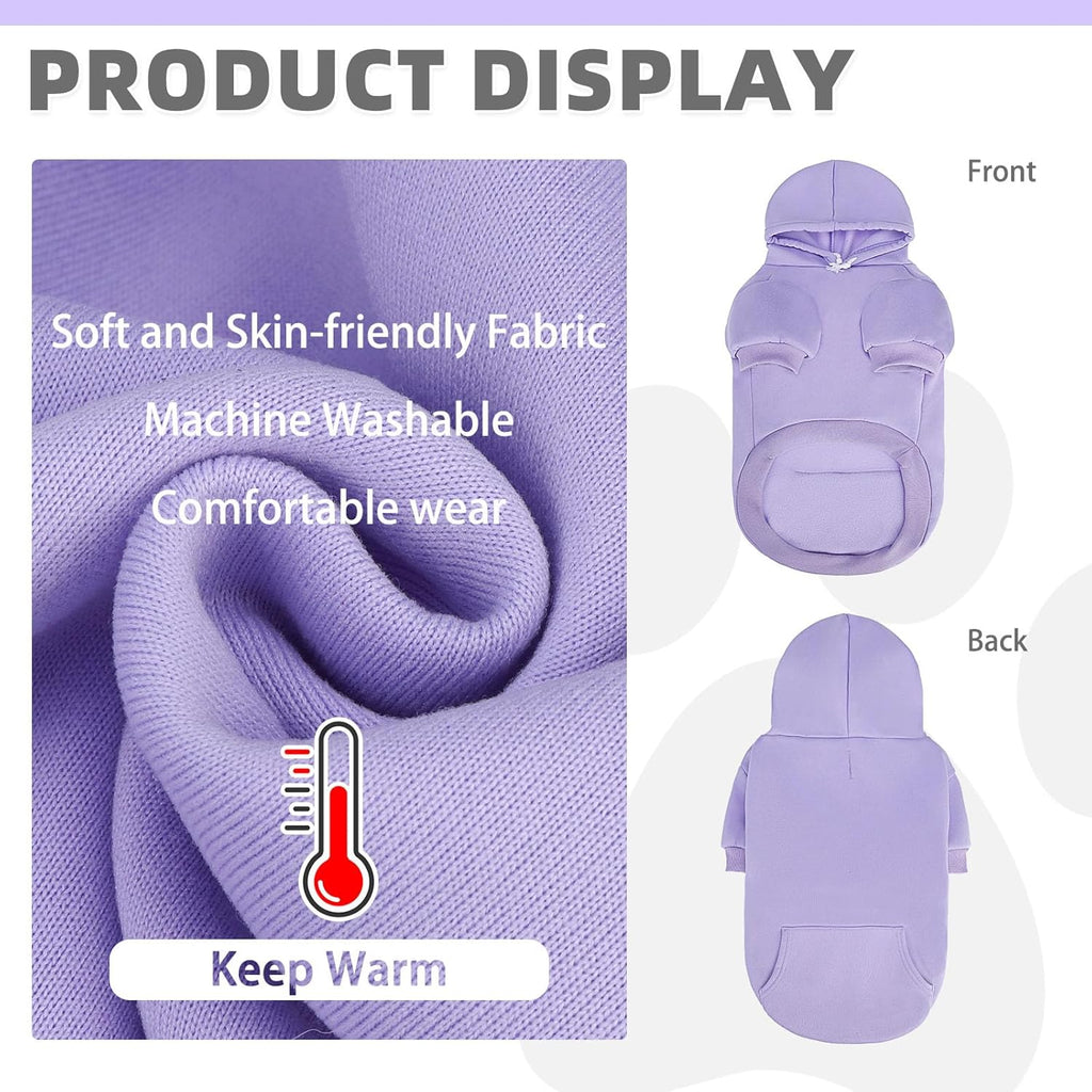 KOOLTAIL Basic Dog Hoodie - Soft & Warm Dog Hoodie Sweater with Leash Hole and Pocket, Pet Winter Coat, Cold Weather Clothes Sweatshirt for Small Medium Large Dogs Puppy Cat Boys Girls Lavender S