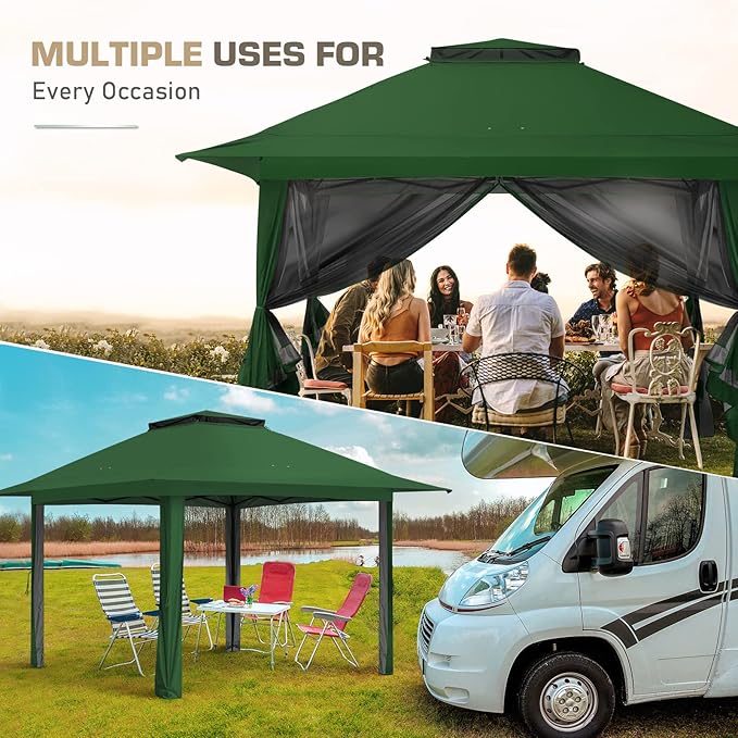 EAGLE PEAK 13x13 Pop Up Gazebo with Mesh Netting, Easy Up Screened Canopy for Patio and Backyard, Easy Set up Outdoor Gazebo (Green)