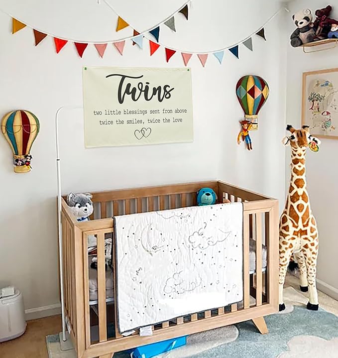 Twin Room Sign Canvas Banner Nursery Wall Decor Rectangular Flag Sign for Baby Kids Newborn Nephew,Bedroom Baby Room Door Decoration,Twins Two Little Blessings Quote,Christmas Gift 28.5"L x 20"W