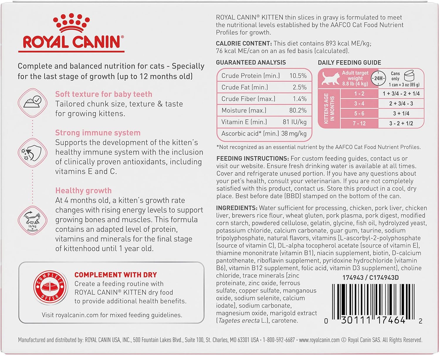 Royal Canin Feline Health Nutrition Kitten Thin Slices in Gravy Canned Cat Food, 3 oz can (6-pack)