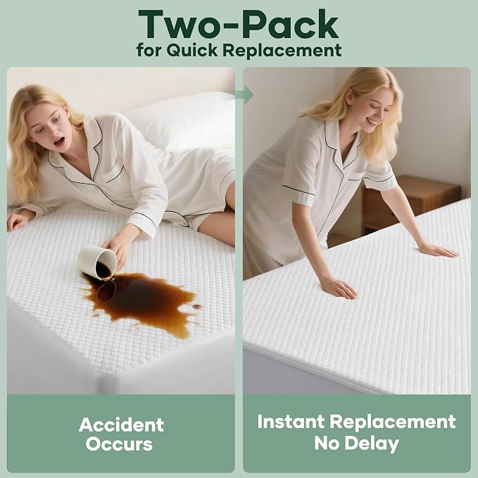 Ohgeni 100% Waterproof Mattress Protector, Twin XL-2 Pack, Fitted Sheet - Image 2