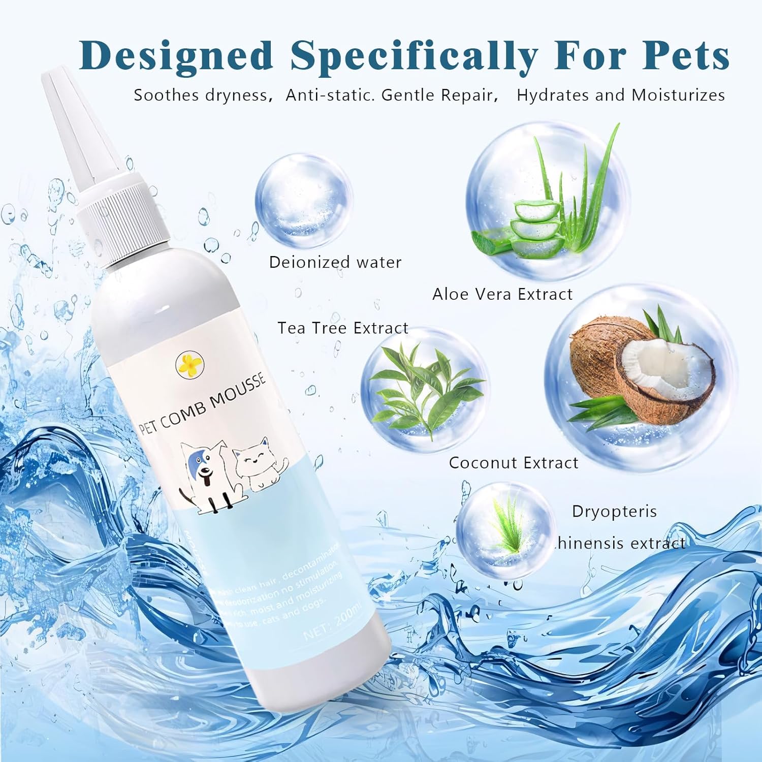 Pet Steam Brush Spray Refill for Dogs & Cats – Concentrated Waterless Shampoo, 3-in-1 Grooming Spray Comb Mist, 2*Shampoo(Steam Brush not Included)
