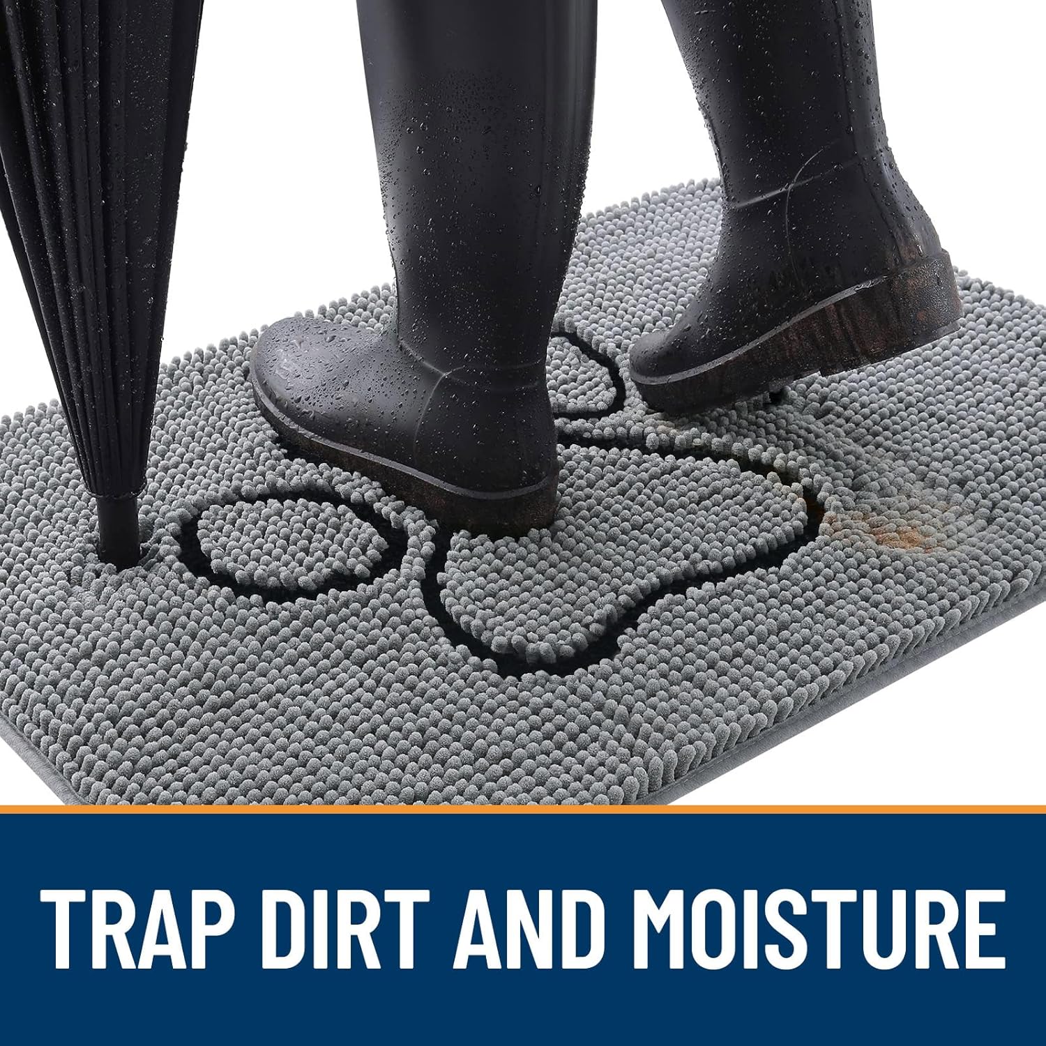 OLANLY Door Mat for Muddy Dog Paws 44x24, Ultra Absorbent Chenille Mud Doormat with Paw Print Design, Non-Slip Washable Doormat for Indoor Entryway, Quick-Dry Pet Bed Mats for Dirty Dogs, Grey