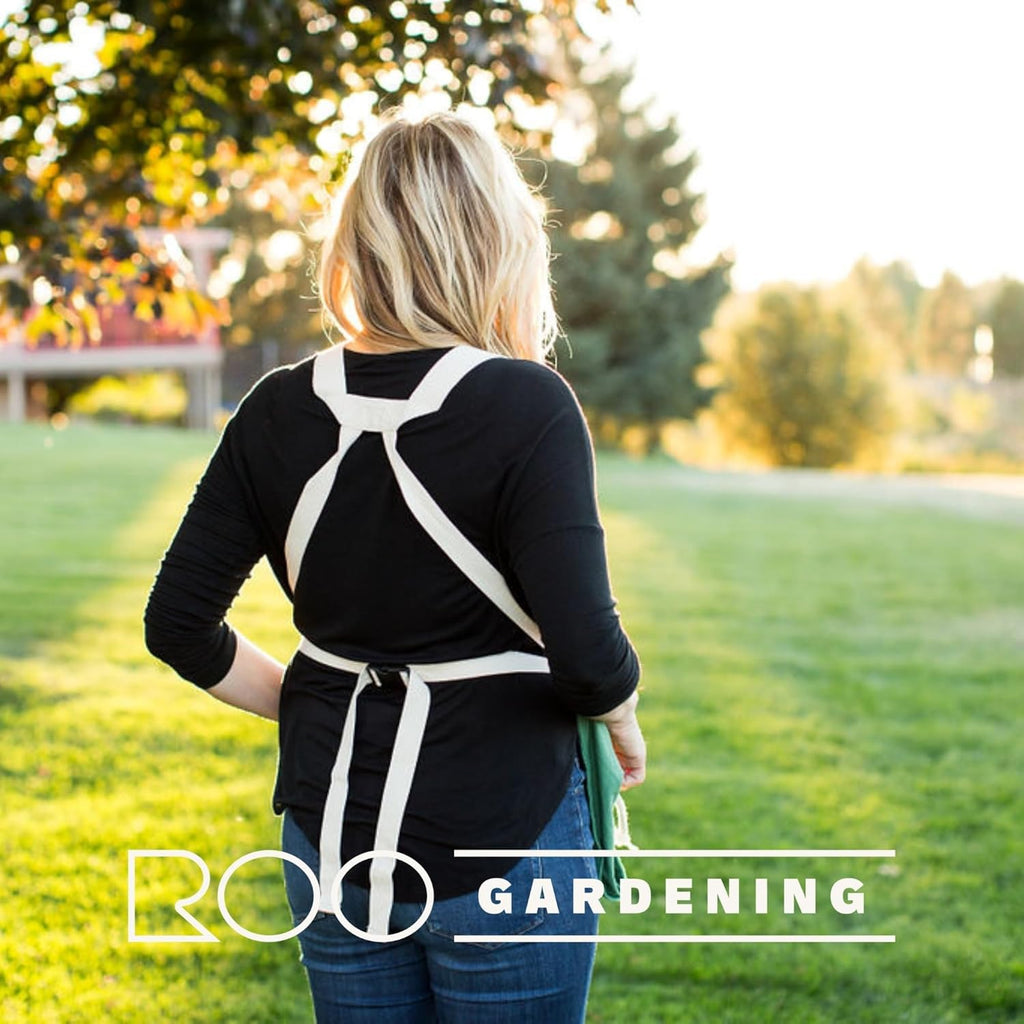 Roo Gardening Apron with Pockets & Harvesting, Picking Pouch - Adjustable, Water-resistant, Washable Canvas Cotton