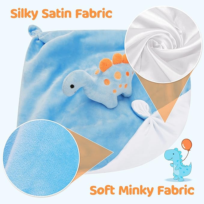 Pro Goleem Dinosaur Security Blanket Soft Loveys for Babies for Boys and Girls Newborn Lovie Infant Blankie Snuggle Toy Stuffed Animal Baby Gifts Blue 14 Inch