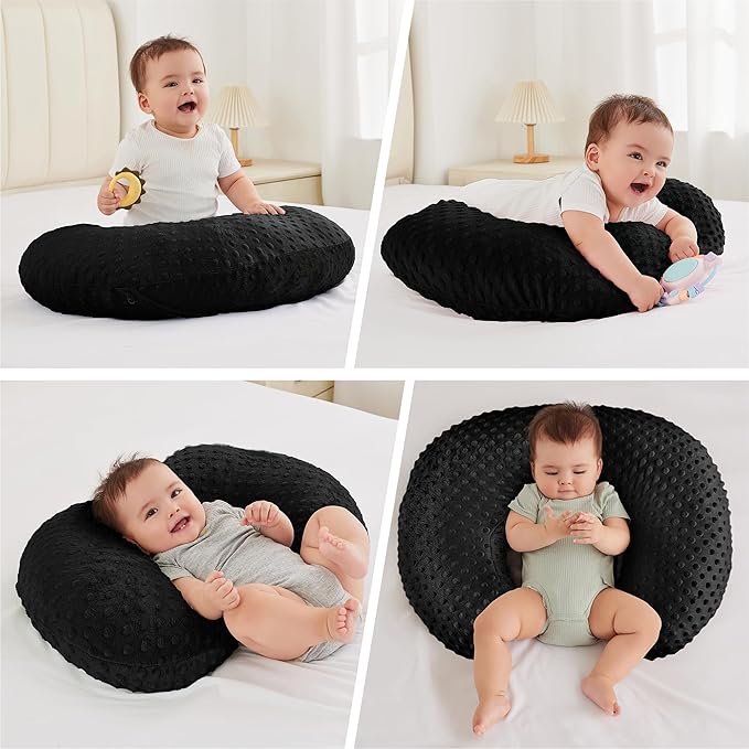Nursing Pillow for Bottle and Breastfeeding, Ergonomic Comfort Nursing Essentials for Mom and Baby, Feeding Support Pillow with Removable Cover, Easier and Healthier Nursing (Black)