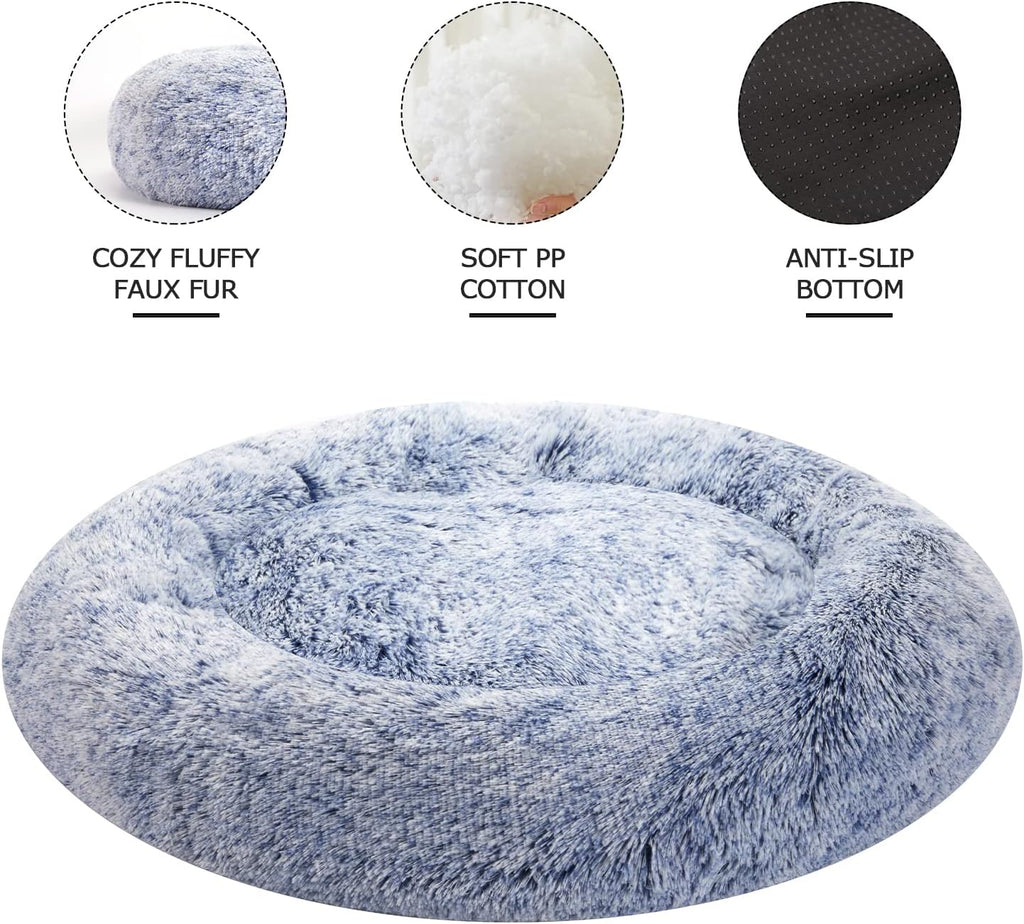 Bedfolks Calming Donut Dog Bed - 45 Inch Round Plush Dog Bed, Anti-Anxiety, Washable & Non-Slip (Navy Blue, Extra Large)