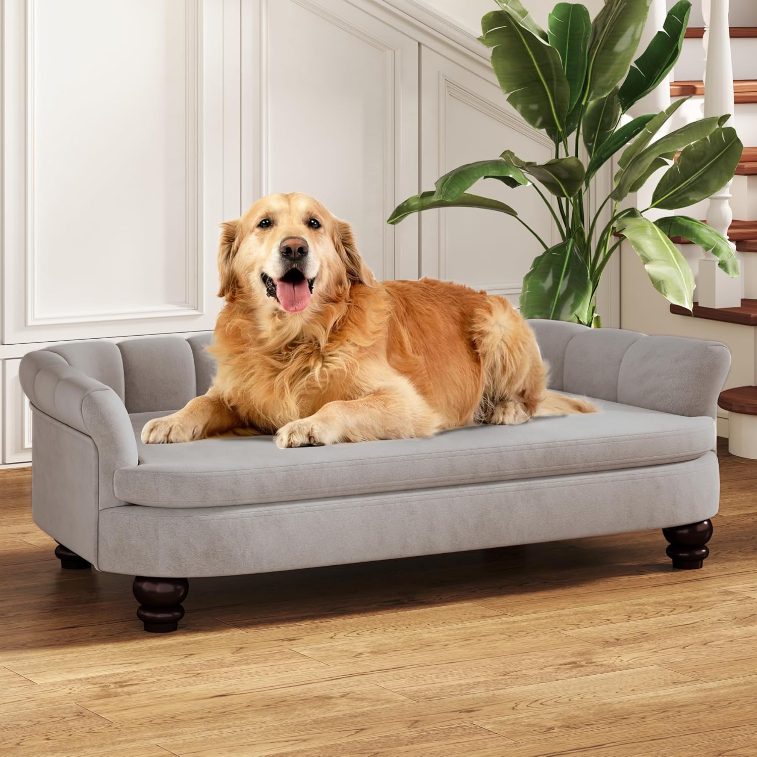 Dog Couch Sofa Bed, Comfortable Pet Sofa for Large and Medium Dogs, Soft Velvet Cushion, Durable Pet Furniture for Living Room, Washable Dog Bed for Couch 40.16‘’ (Gray)