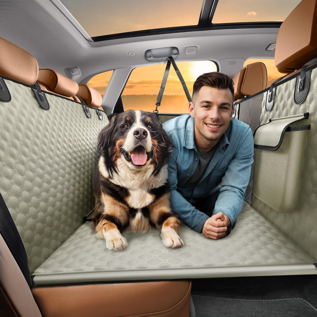 Back Seat Extender for Dogs, Heavy Duty Dog Car Seat Cover for Back Seat and Aggressive Chewer, Large Hard Bottom Car Seat Cover for Dogs, Dog Hammock for Car, Travel Pet Car Bed for Car, SUV, Truck
