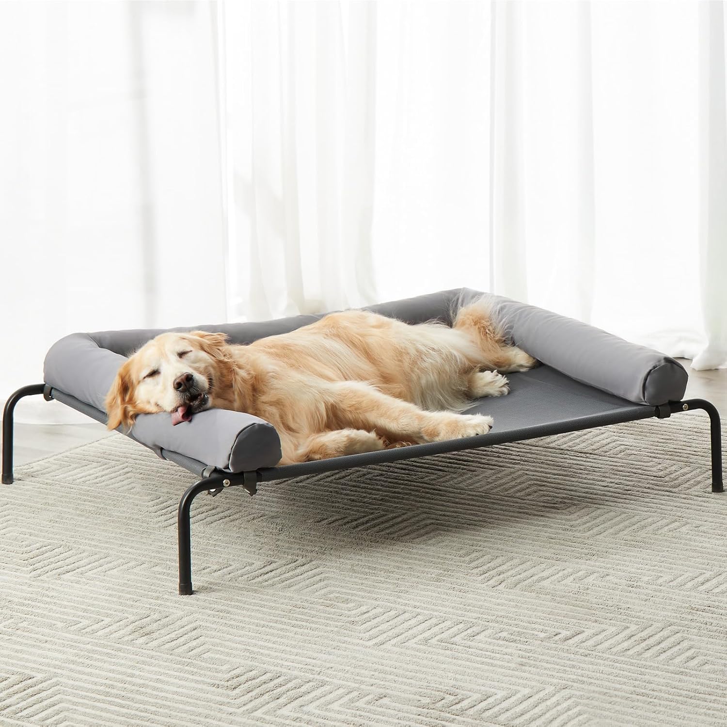 RRPETHOME Large Elevated Cooling Dog Bed, Raised Dog Cot Beds for Large Dogs, Elevated Outdoor Pet Bed, Chew Proof Portable Cooling Pet Cot with Skid-Resistant Feet and Breathable Mesh