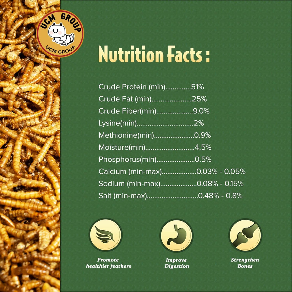 UCM Group 5LB Dried mealworms for Wild Birds, Chickens, High Protein Organic Chicken Feed, 100% Non-GMO for Chickens, Ducks, Turtles and Reptiles