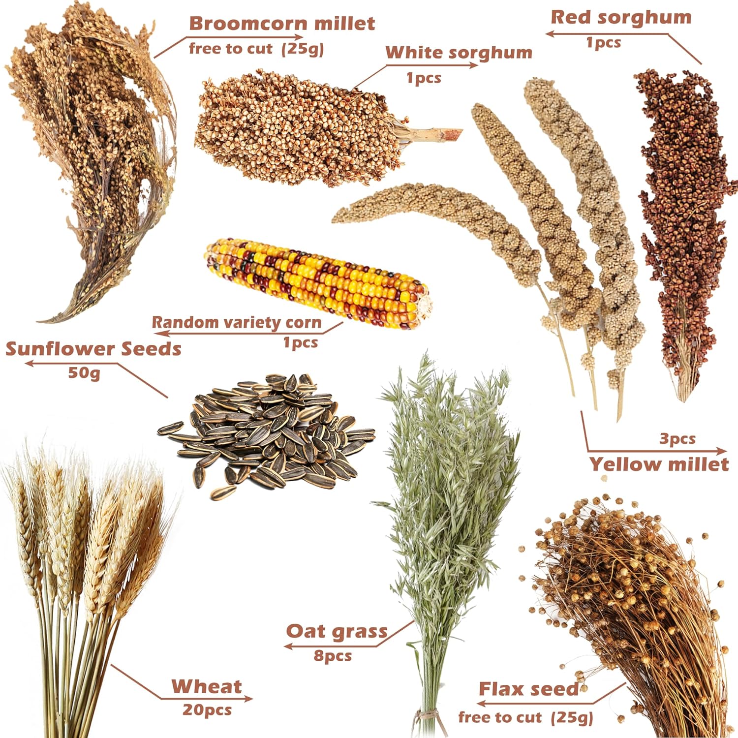 Natural Ear of Grain Flower&Herb Bedding Mate Habitat Decor, Adding Fun Hamster Accessories for Hamsters Gerbils Lemming