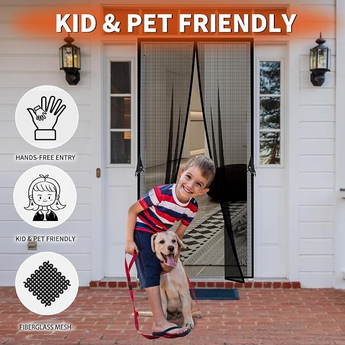 Fiberglass Magnetic Screen Door Fit Door Size 32 x 80 in- Heavy Duty Fiberglass - Image 4