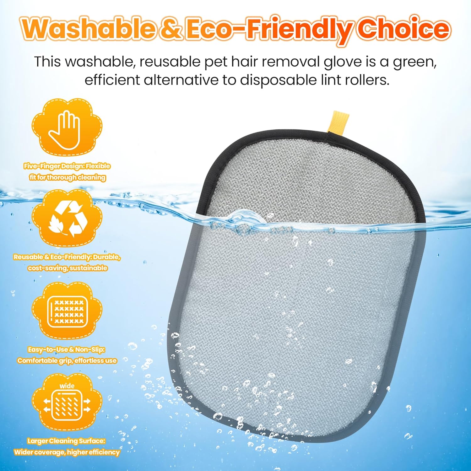 Pet Hair Removal Glove for Cats Dogs - Electrostatic Deshedding Tool, Grooming Brush Glove for Furniture, Car Seat, Bedding - Reusable Pet Hair Remover for Short/Long Hair Pets-2pack