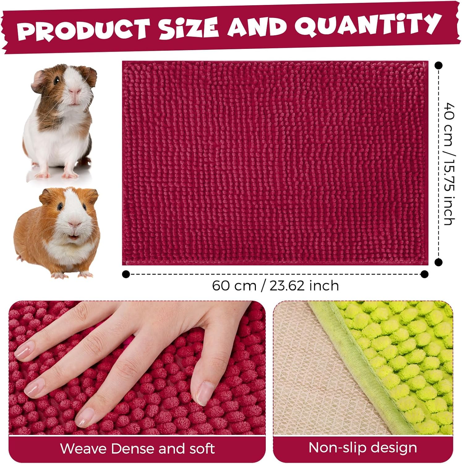 Barydat 8 Pcs Guinea Pig Cage Liner for Guinea Pig Cage Bedding Reusable Rabbit Mat Pad Washable Training Pad Animal Sleeping Bedding Mat(24x16'',Champagne, Lake Blue, Dark Purple, Grass Green)