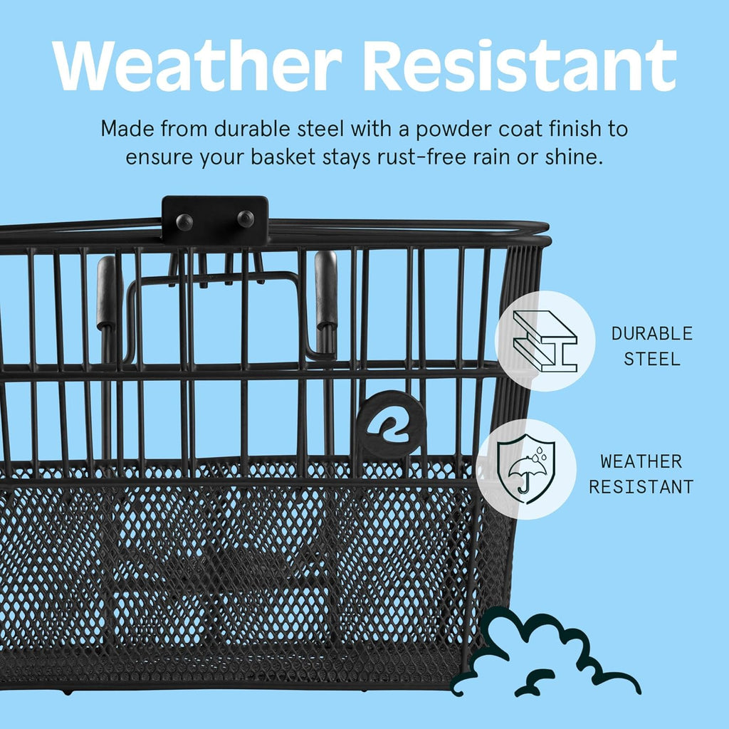 Retrospec Apollo Detachable Front Bike Basket Steel Half-Mesh with Integrated Detachable Hooks and Built-In Handle, Easy Assembly and Portability for Bicycles
