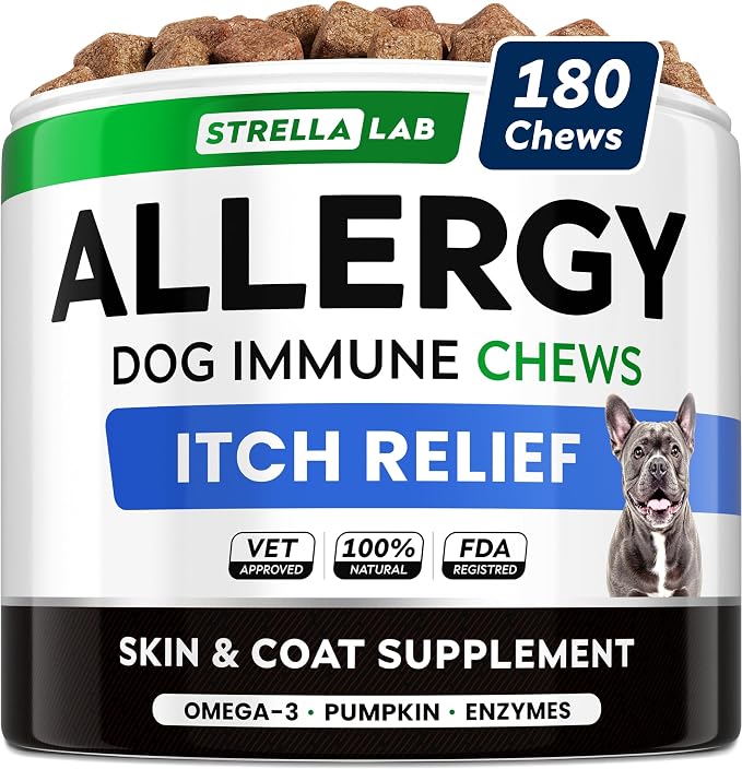 StrellaLab Dog Allergy Relief & Anti Itch Support Chews w/Omega 3: Real by STRELLALAB