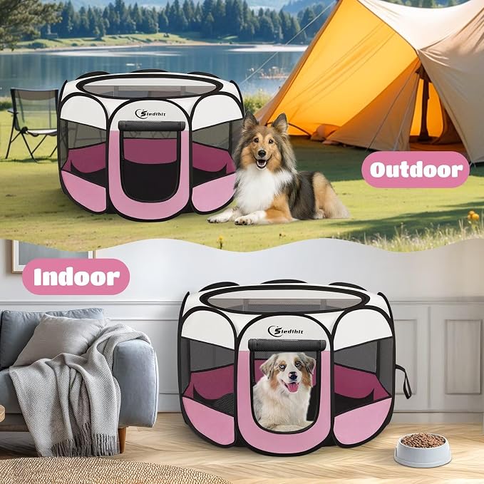 Siedihit Pink Puppy Playpen for Large Dog Cat, Dog Tent Crates Cage - Image 5