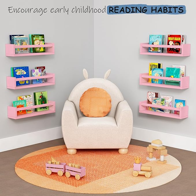 Pink Nursery Floating Shelves for Wall Set of 3, Baby Girls Room Wall Book Shelves for Kids Bedroom, Corner Bookshelf for Toddler Children Bathroom Decor and Toys Organizers and Storage