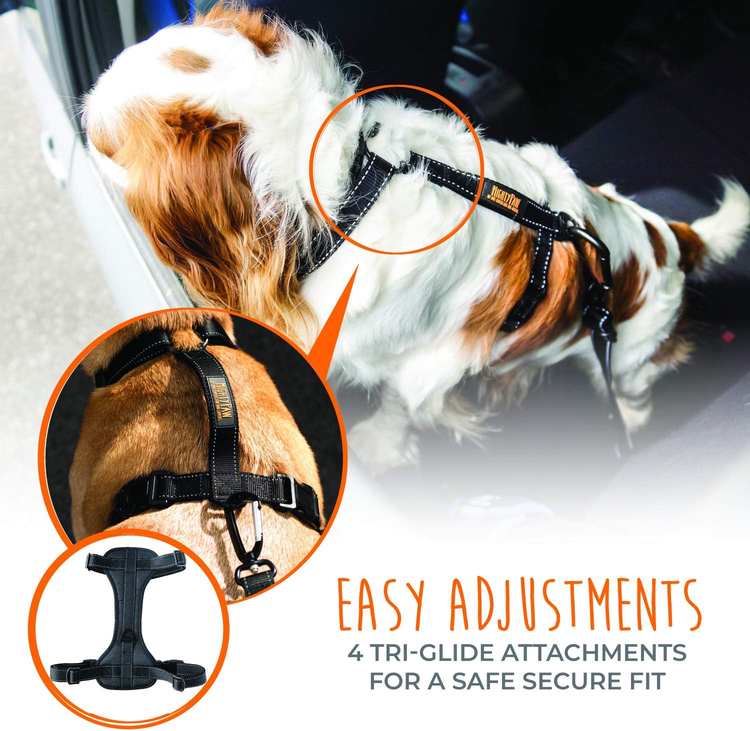 Mighty Paw Dog Car Harness - Vehicle Safety Gear - 2 Leash Attachment - Adjustable Straps - Reflective Stitching - Soft Padding - Standard Harness Functionality - No Pull Front Leash Attachment - S