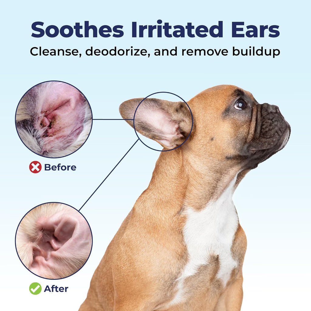 VETNIQUE Oticbliss Advanced Cleaning Ear Wipes for Dogs & Cats for Odor Control, Dirt and Wax Removal with Soothing Aloe Vera, Drying Agent and Vitamin E, Clear the Ear 100ct Wipes