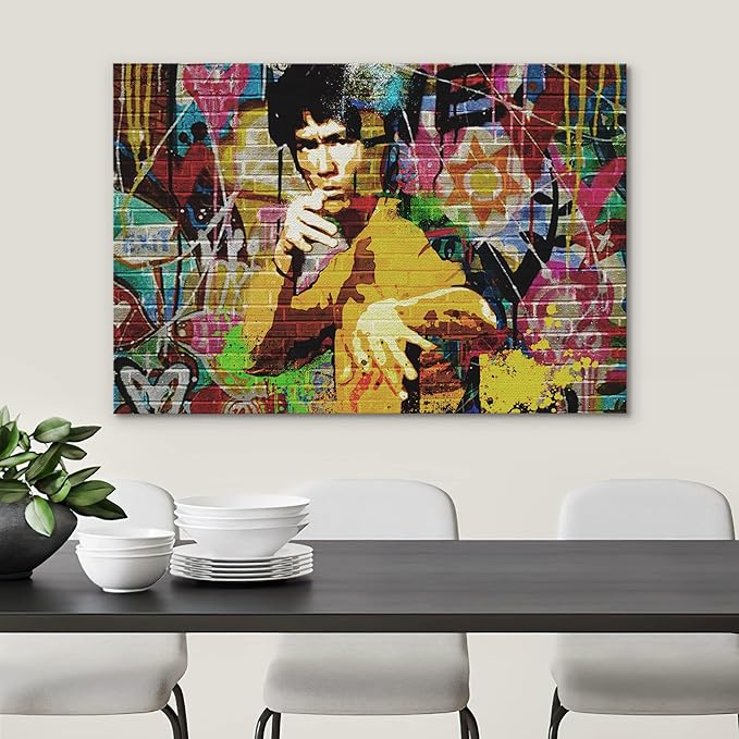 SIGNWIN Canvas Print Wall Art Kung-Fu Martial Artist Graffiti Street Art Portrait Celebrities Hollywood Cultural Digital Pop Art Decorative Urban for Living Room, Bedroom, Office - 12x18 inches