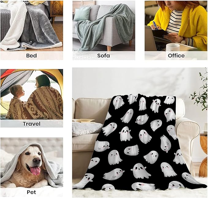 Cute Ghost Blanket for Boys Girls - Halloween Decor for Couch/Bed/Living Room - Ultra Soft Blanket Home Decor for All Seasons - 60"x80"-Adults/Twin Size