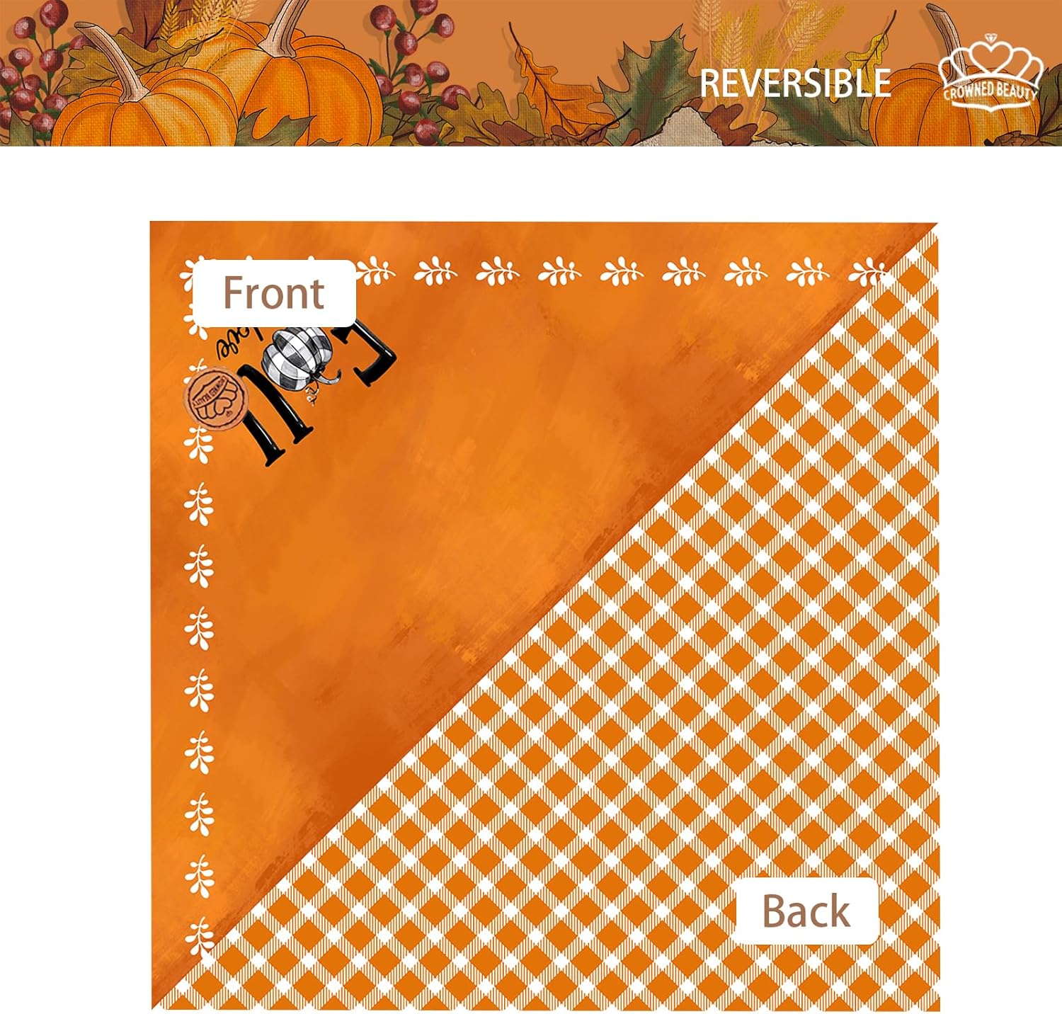 CROWNED BEAUTY Fall Dog Bandanas Reversible Large 2 Pack, Fall Pumpkin Set, Orange Adjustable Triangle Holiday Scarves for Medium Large Extra Large Dogs Boy Girl Pets DB187-L