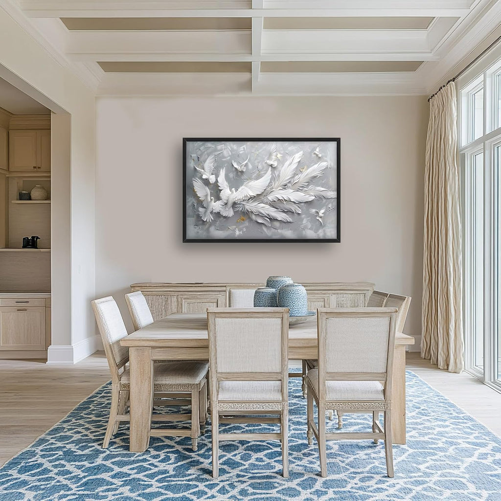 Quorin Feather Dove Bird Large Wall Art White Gray Holy Wings Pictures Peaceful Birds Flying Wall Decor Canvas Print Painting Artwork for Bathroom Living Room Bedroom 36L x 24W