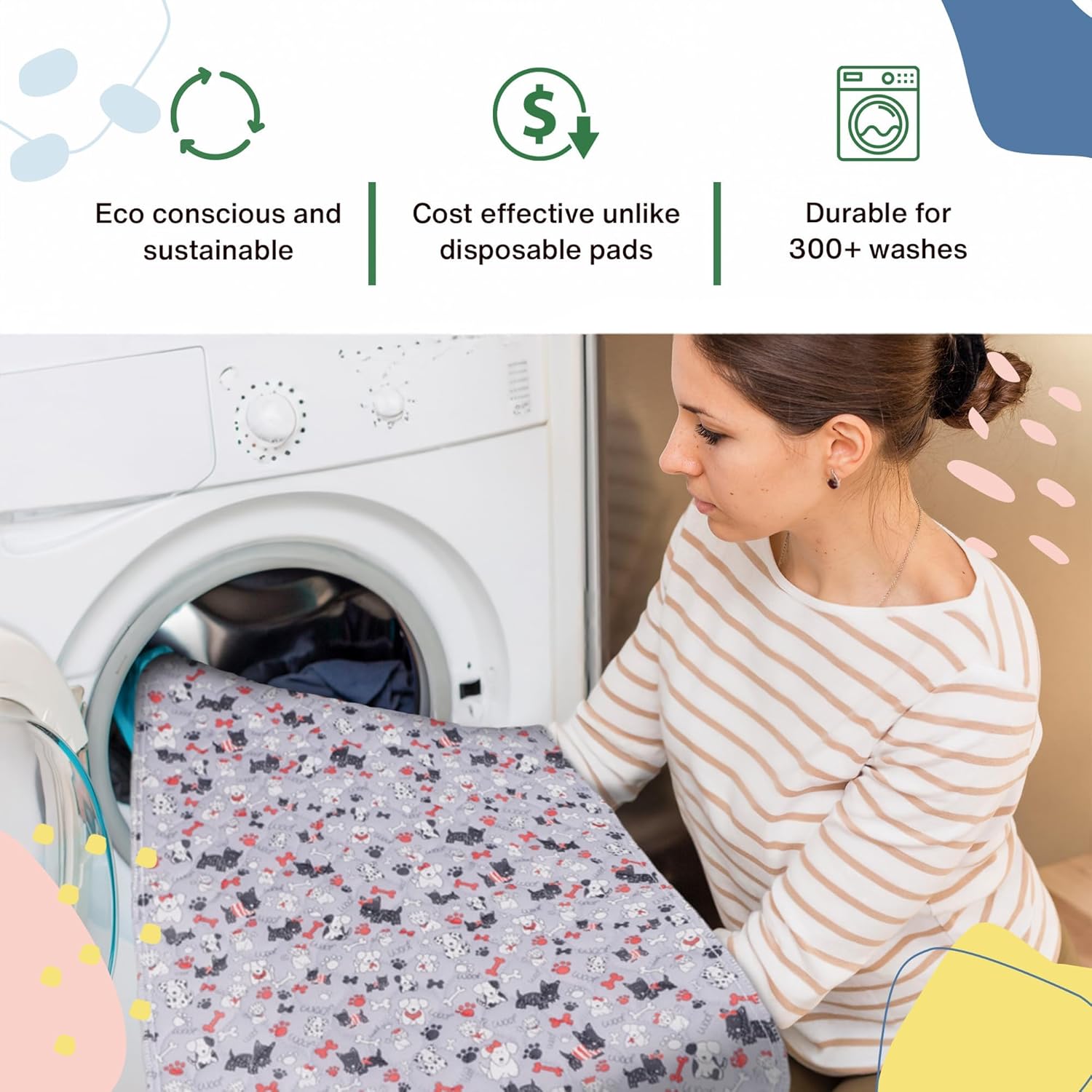 Caldwell's Pet Supply Co. 18x24 Potty Pads, Washable Pee Pads for Dogs, Reusable Pee Pad for Dogs, Puppy Potty Mat, Whelping Rug, Reusable Puppy Mat, Small (Set of 4)