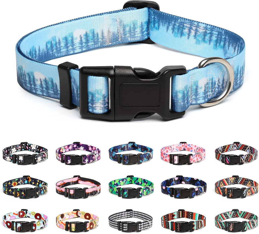 Mercano Adjustable Dog Collar - Special Design Patterns, Soft Nylon Comfortable Durable Pet Collar for Small Medium Large Dogs (S, Forest)