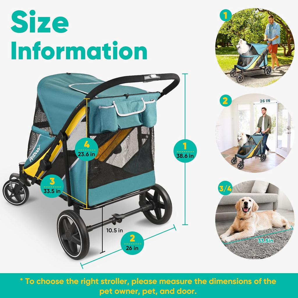Petbobi Dog Stroller for Medium Dogs - Easy Fold Dual Entry Pet Stroller with One-Foot Brake, All Terrain Wagon Cart with Large Air Mesh, Ideal for Large Senior Pets up to 80 lbs, Green