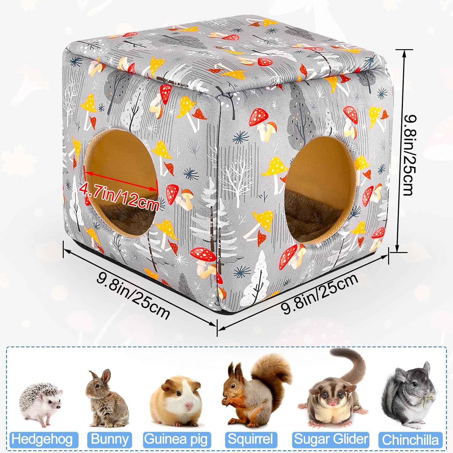 Bienbee Guinea Pig Hideout, Washable Guinea Pigs House Cozy Guinea Pigs Bed for Small Pet Bunny/Rabbit/Hamster/Chinchilla Guinea Pig Accessories Mushroom