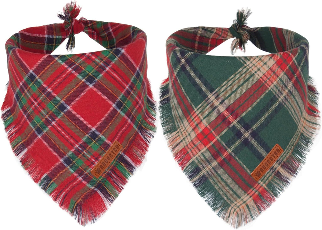 ADOGGYGO Christmas Dog Bandanas with Tassels Edges, Stylish Plaid Dog Christmas Scarf Bib, Multiple Sizes Offered, Plaid Bandanas for Small Dogs (Small)