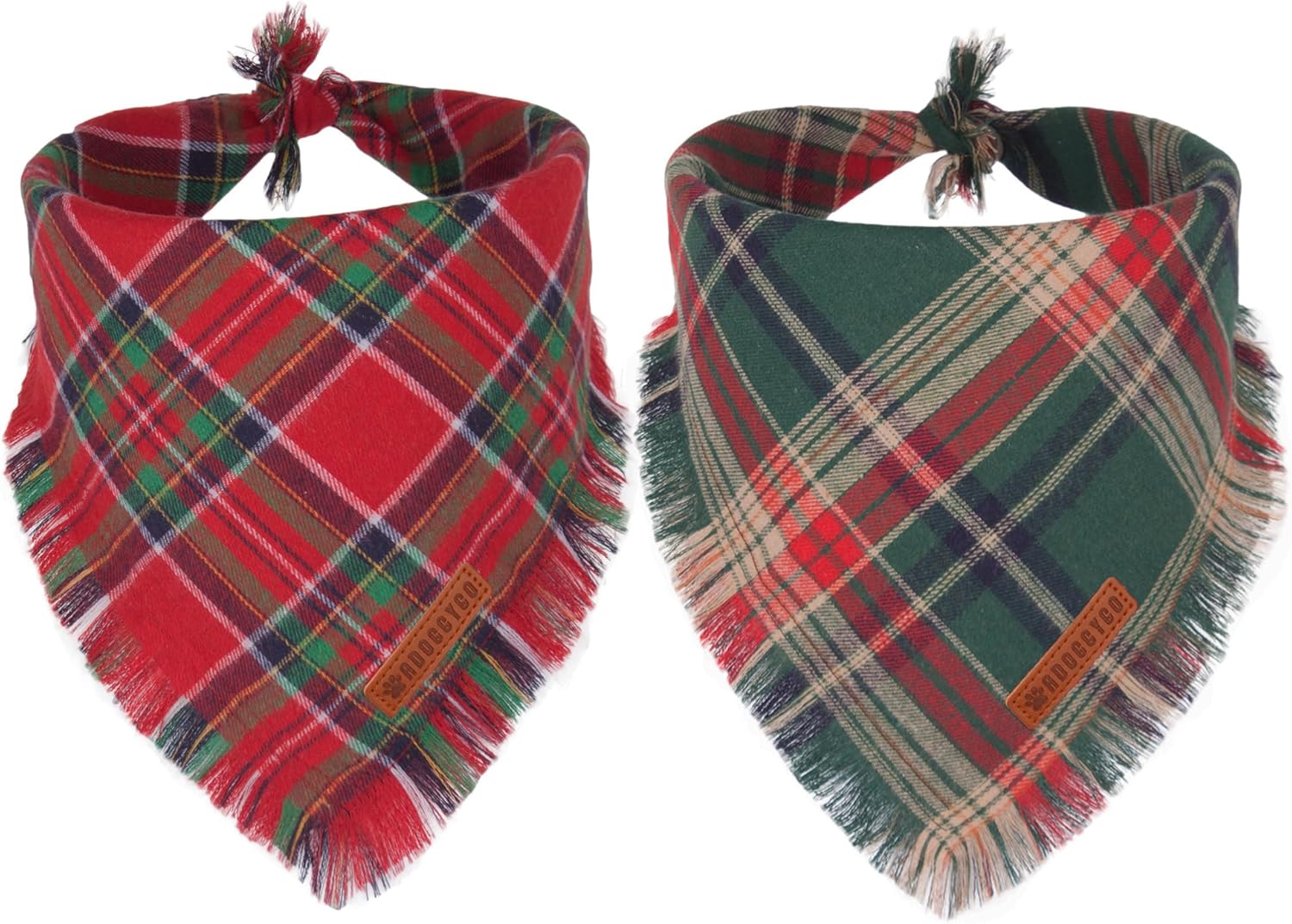 ADOGGYGO Christmas Dog Bandanas with Tassels Edges, Stylish Plaid Dog Christmas Scarf Bib, Multiple Sizes Offered, Plaid Bandanas for Medium Large Dogs (Large)