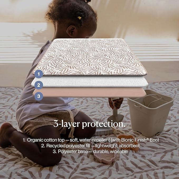Toddlekind Portable Baby Mat – Organic Cotton 47" x 47" Reversible Indoor/Outdoor Playmat for Babies, Toddlers, Picnics, Patio, and Garden Use 0m+ Tan (Taupe)